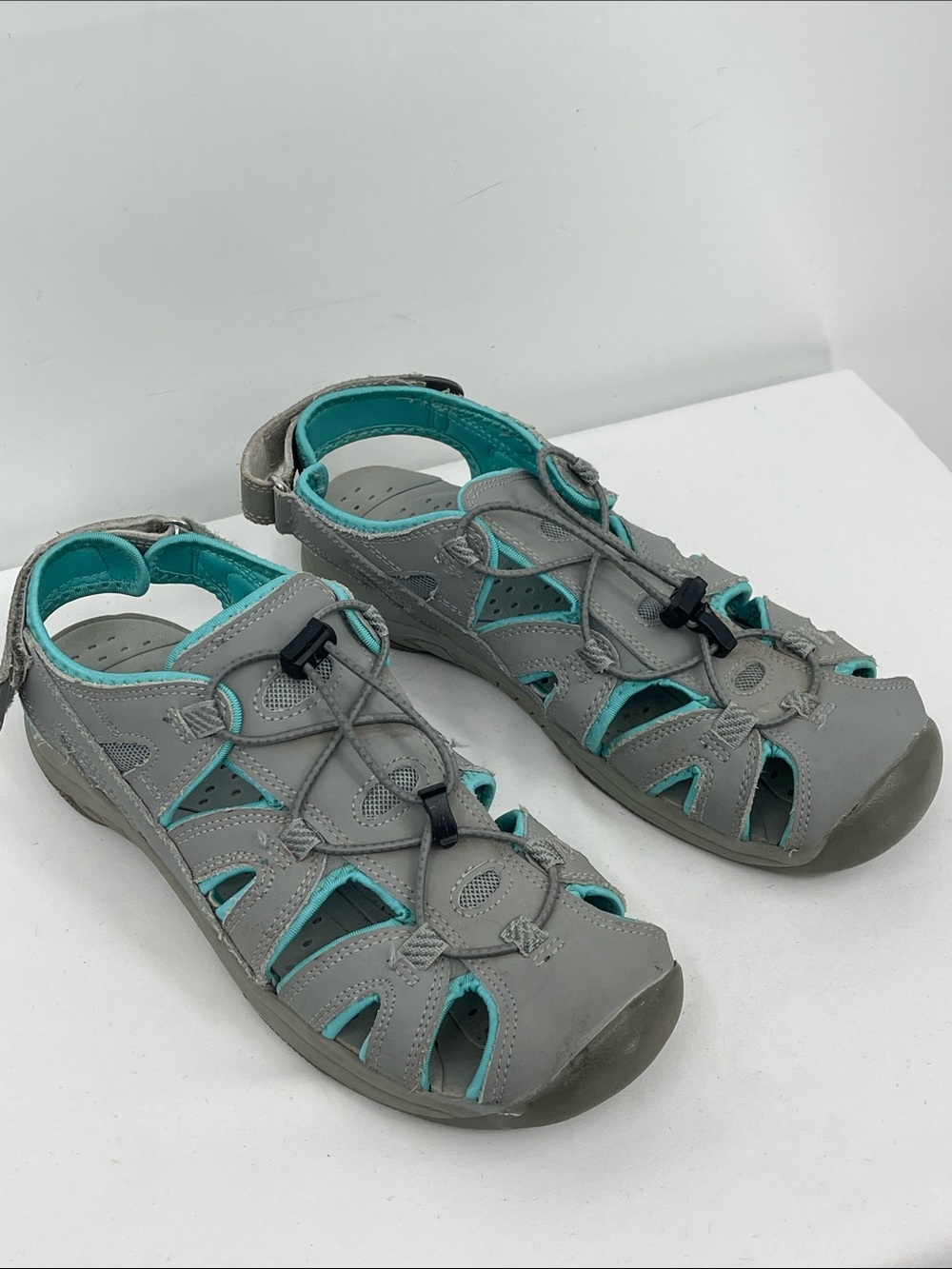 EDDIE BAUER MARY Women’s Grey & Teal Outdoor Sandals - Casual Comfort SIZE 9